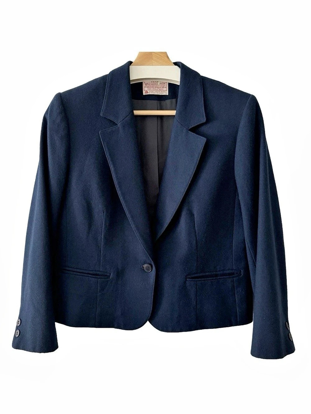 Vintage Pendleton Wool Blazer Short Crop Jacket Navy Blue Petite 10 Heritage